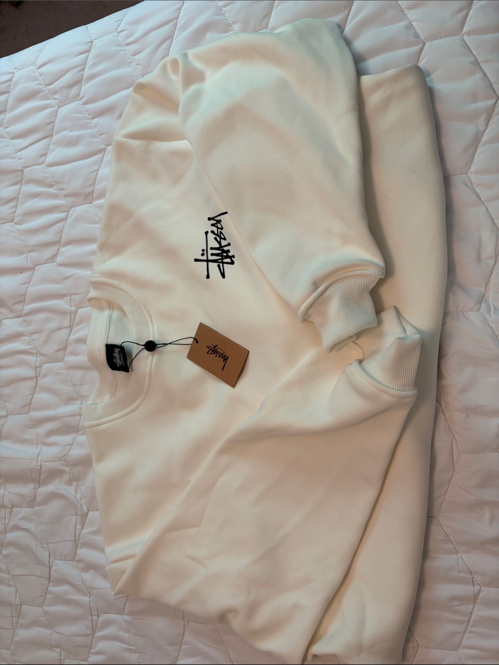 Stussy Cream Crewneck with Black Script Logo